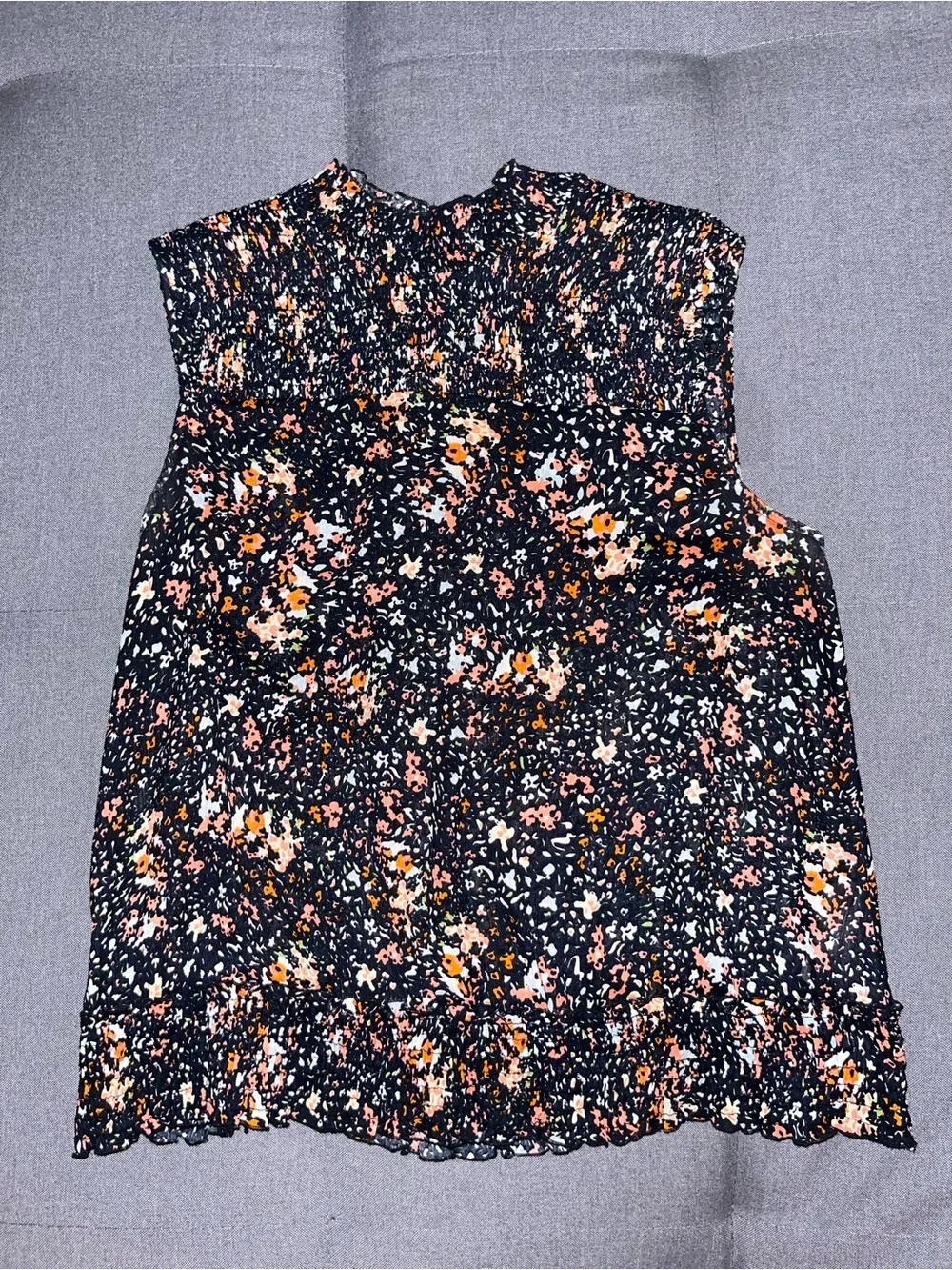 Zara Black Blouse with Peach and Cream Floral Print - Picture 2 of 4